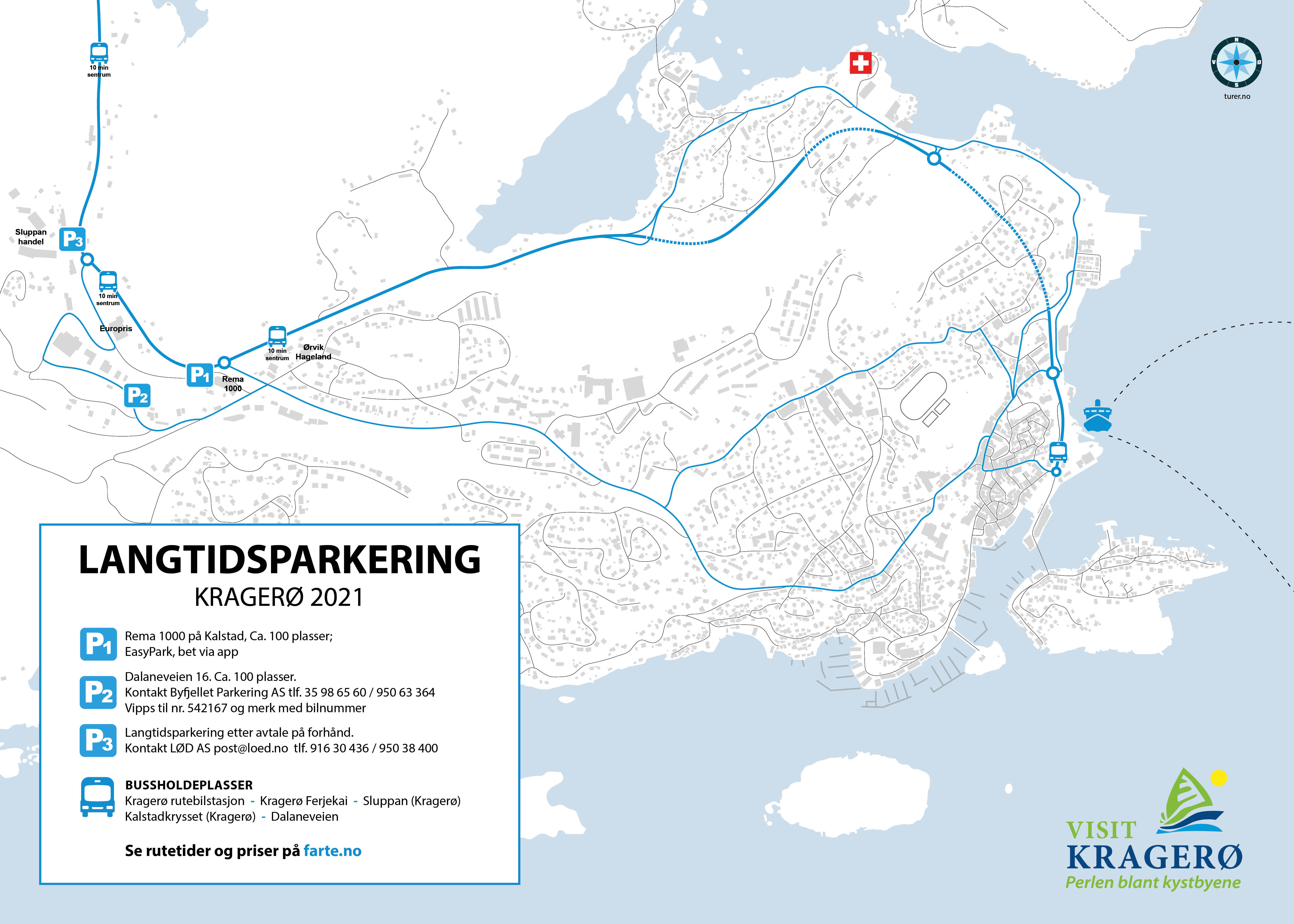 Kart over langtidsparkering i Kragerø