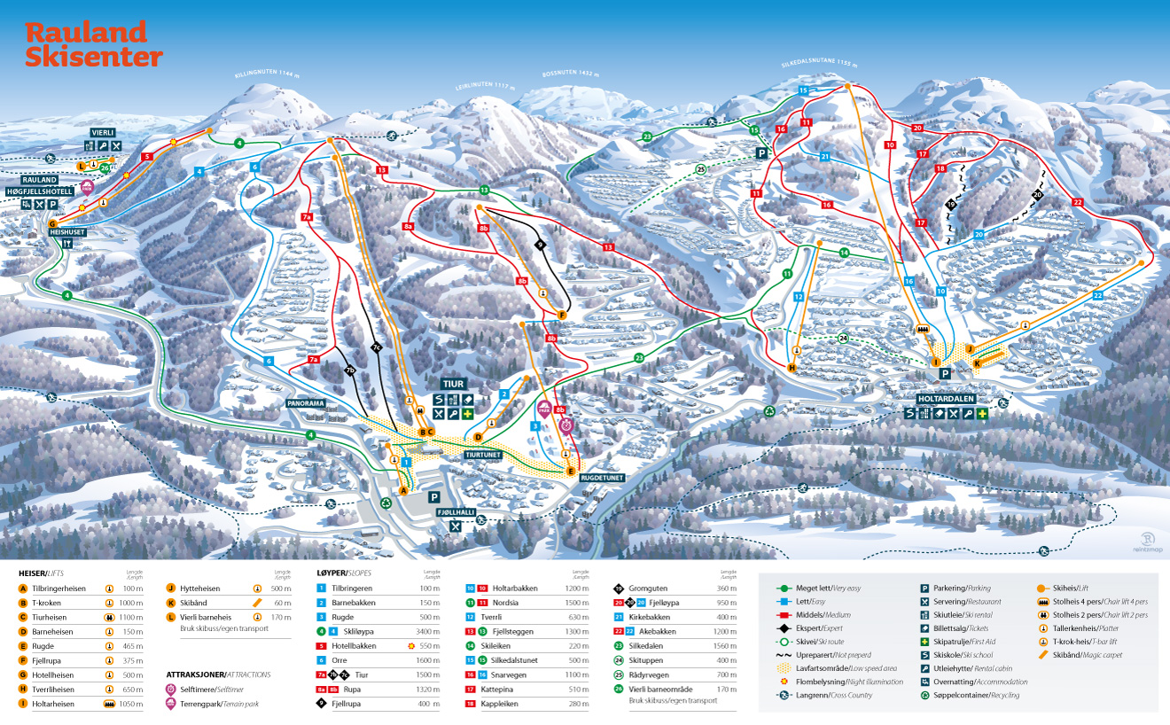 løypekart-collage Rauland skisenter