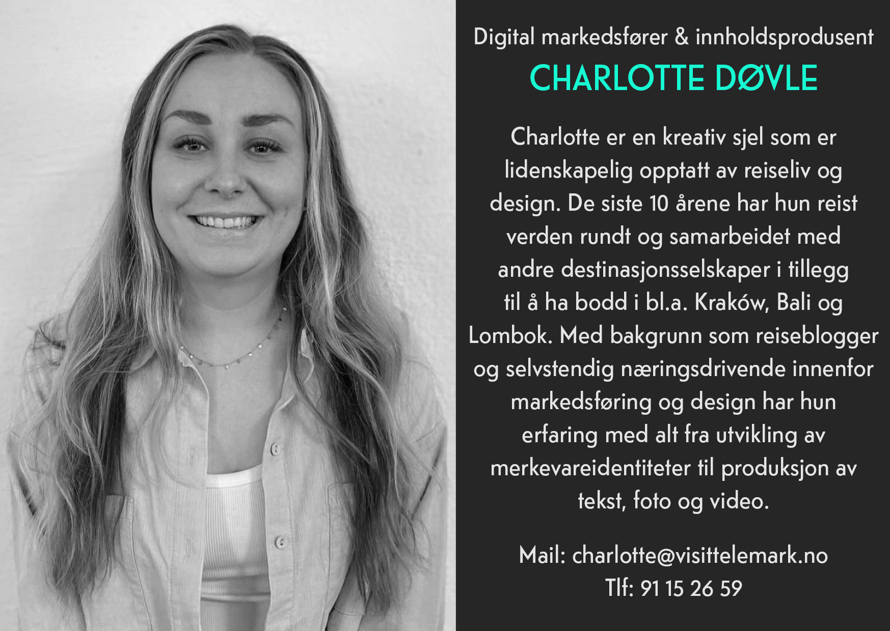 Digital markedsfører og innholdsprodusent i Visit Telemark, Charlotte