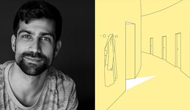Kontor og klasse : forfattar Zeshan Shakar på storskjerm på Seljord bibliotek.