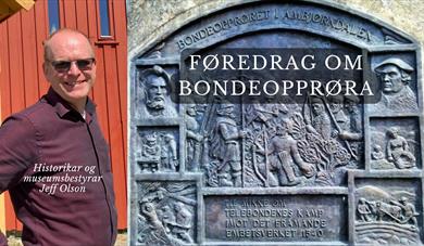 Historikar Jeff Olson og minnesmerket etter bondeopprøret i Hjartdal