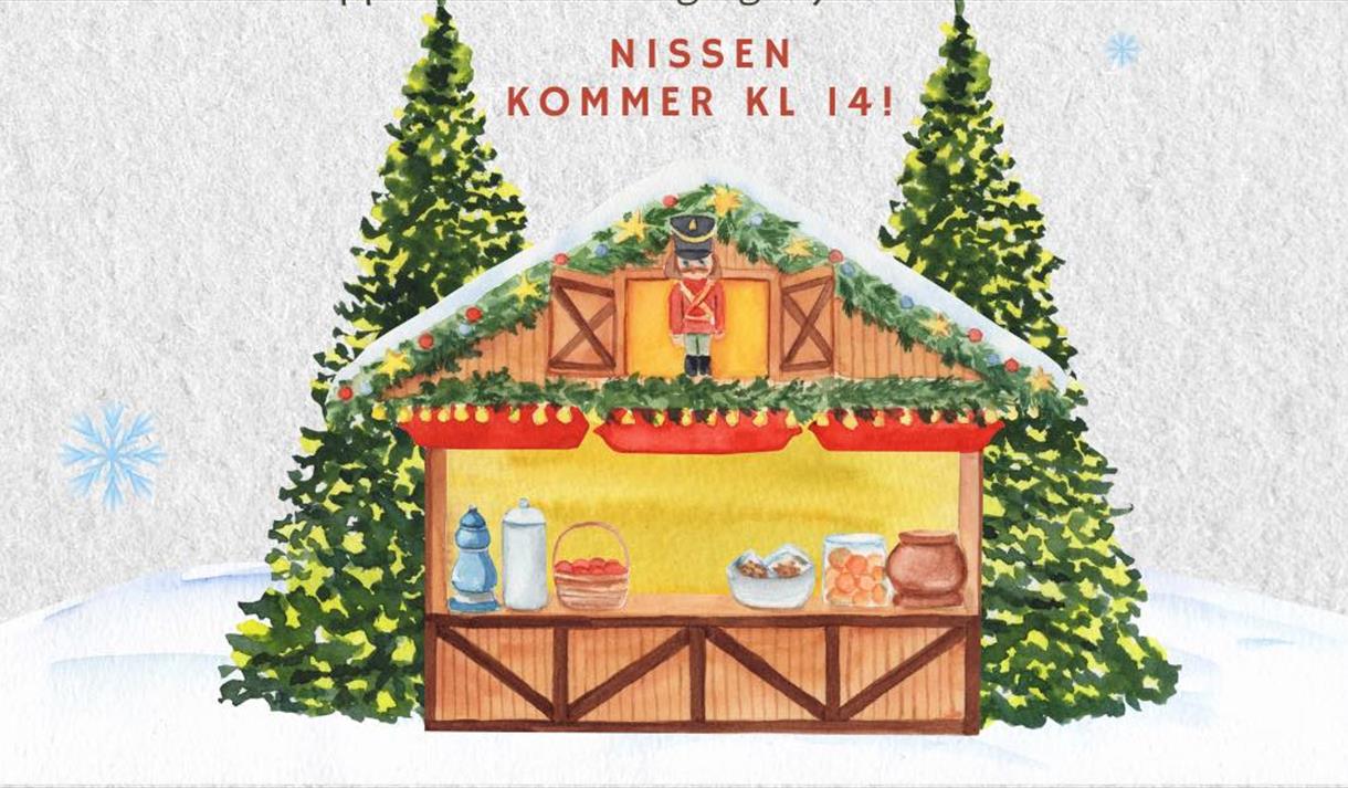 Plakat med juletrær og trebod