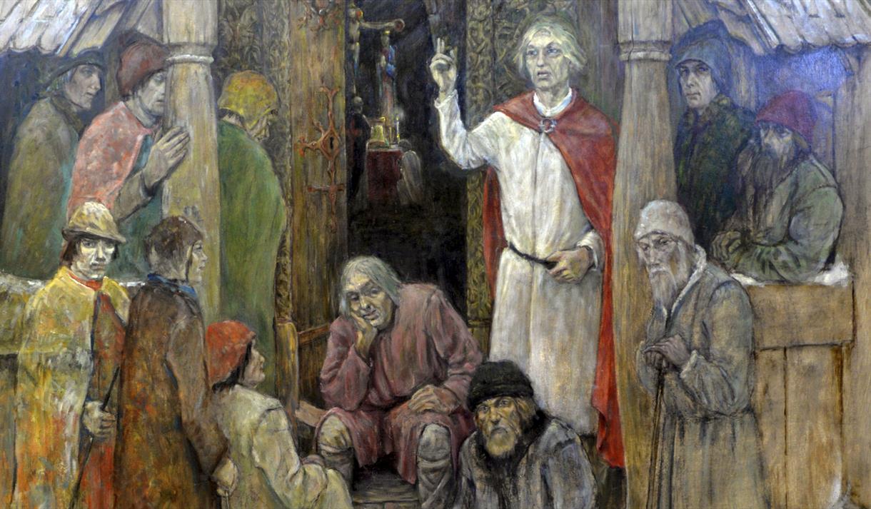 Utsnitt frå «Vandringsmannen, 1926-36» av Olaf Willums. Draumkvedet, seminar Vest-Telemark museum.