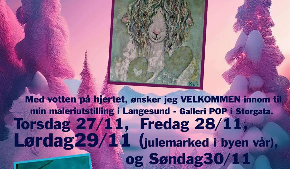 plakat i lilla farger, vinter motiv