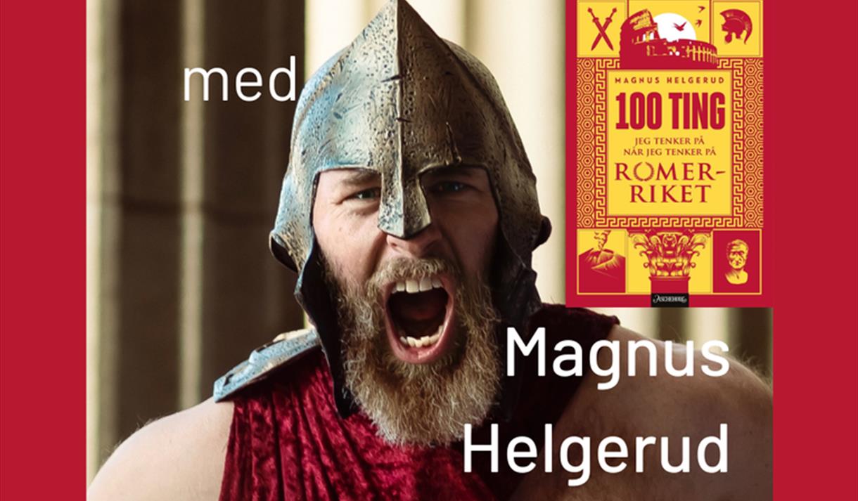 plakat i rødt med mann med skygg og hjelm