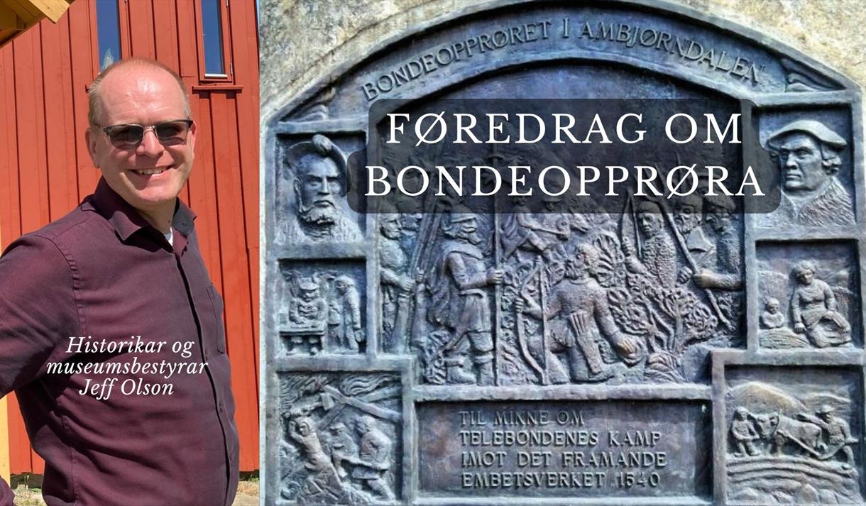 Historikar Jeff Olson og minnesmerket etter bondeopprøret i Hjartdal
