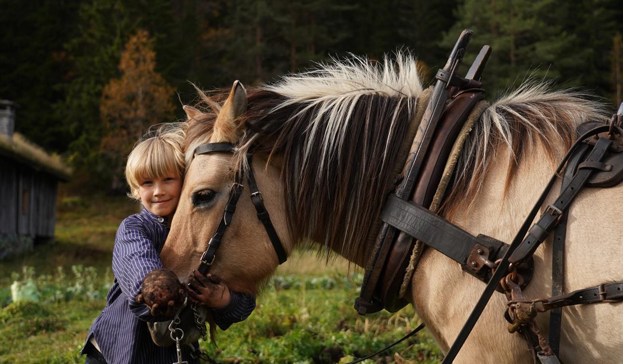 Museumsbondens sønn med hest, Vest-Telemark museum Eidsborg.