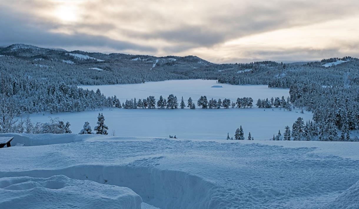 view from Austbø Hotel in winter