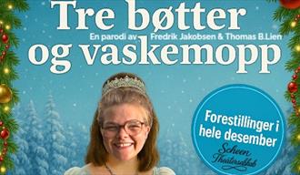 plakat til "Tre bøtter og askemopp"