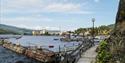 Notodden Motorbåtforenings Gjestehavn med Notodden by i bakgrunn. Foto