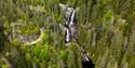 dronebilde av fossefall på Hanakamjuvet i Seljord
