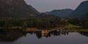 Drone photo of Soria Moria sauna on Dalen one autumn evening