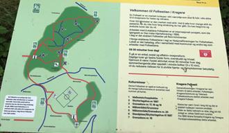 Folkestien i Kragerø er 2,5 km lang og har et skilt for hver 0,5 km. Informasjonen står like ved utsiktspunktet Steinmann og ved Studsdalveien.