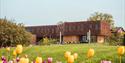 Nytt museumsbygg i Brekkeparken med tulipaner