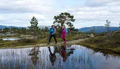 2 girls go for a walk on Hægefjell
